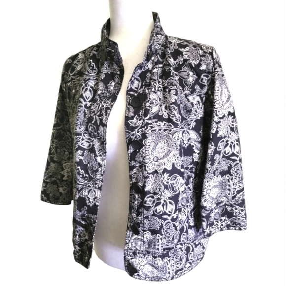Asian-Inspired Cotton Linen Jacket with Two Pockets and 3/4 Sleeves, size SP - Picture 4 of 11